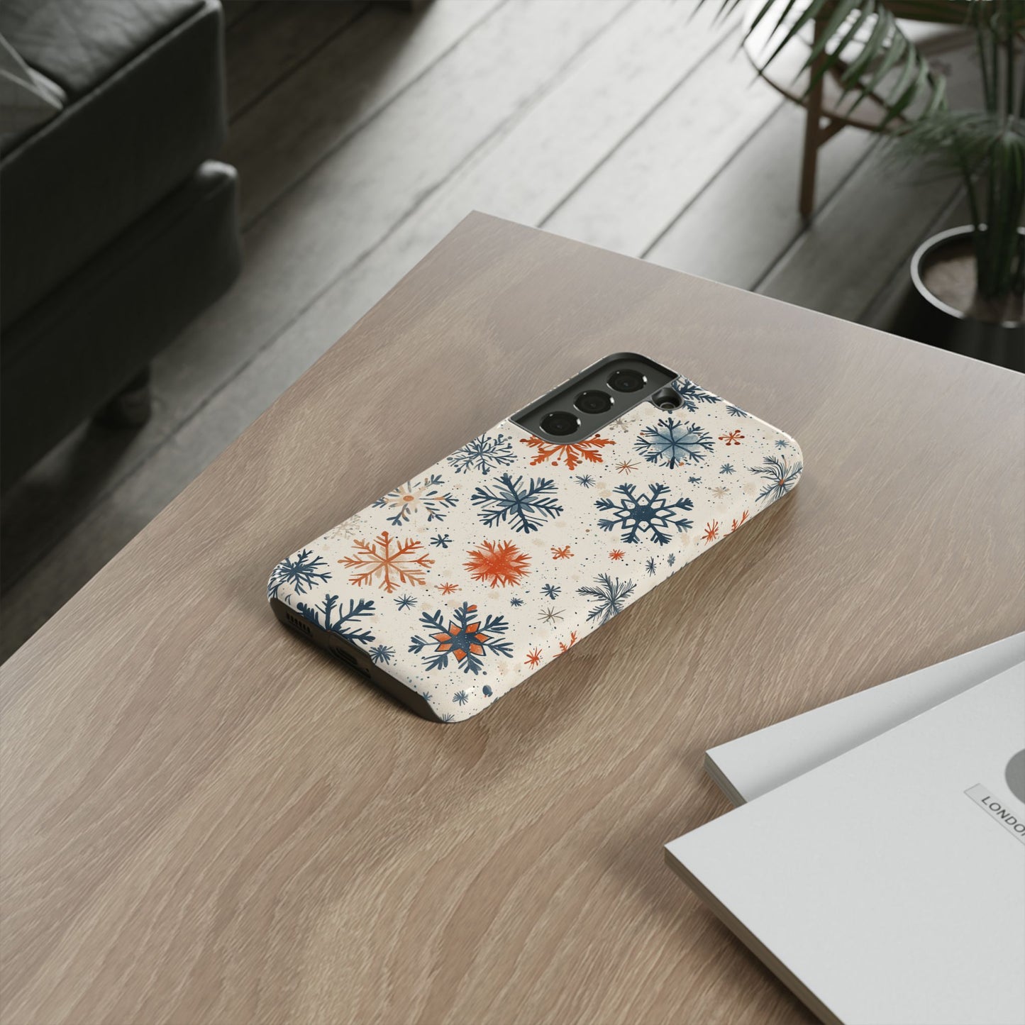 Rustic Orange and Blue Snowflake Pattern – Samsung Galaxy Series Case