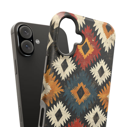 Rustic Tribal Sunburst Tough MagSafe iPhone Case – Vibrant Geometric Design, Dual-Layer Protection