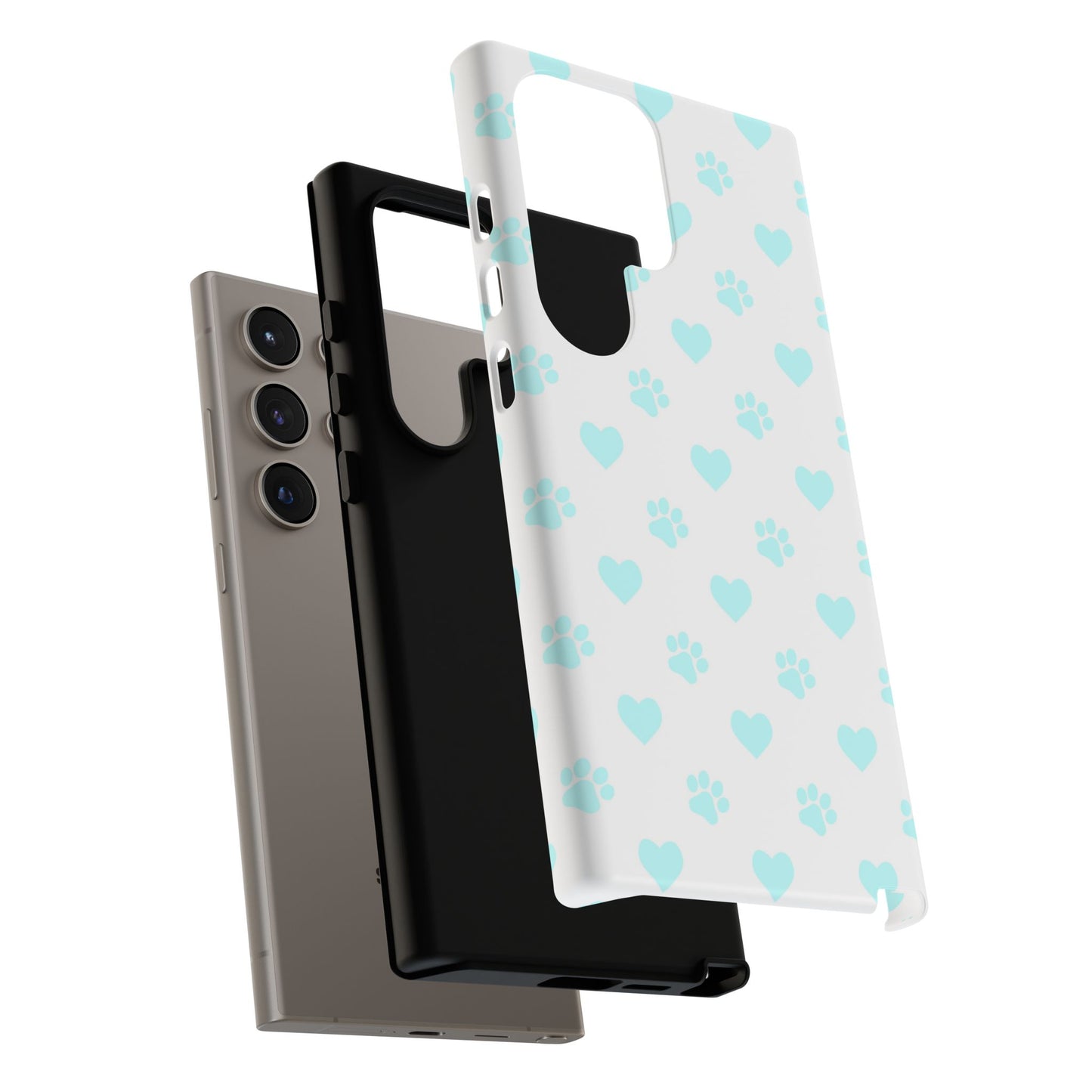 Samsung Galaxy Case - Aqua Paw Print & Heart Design