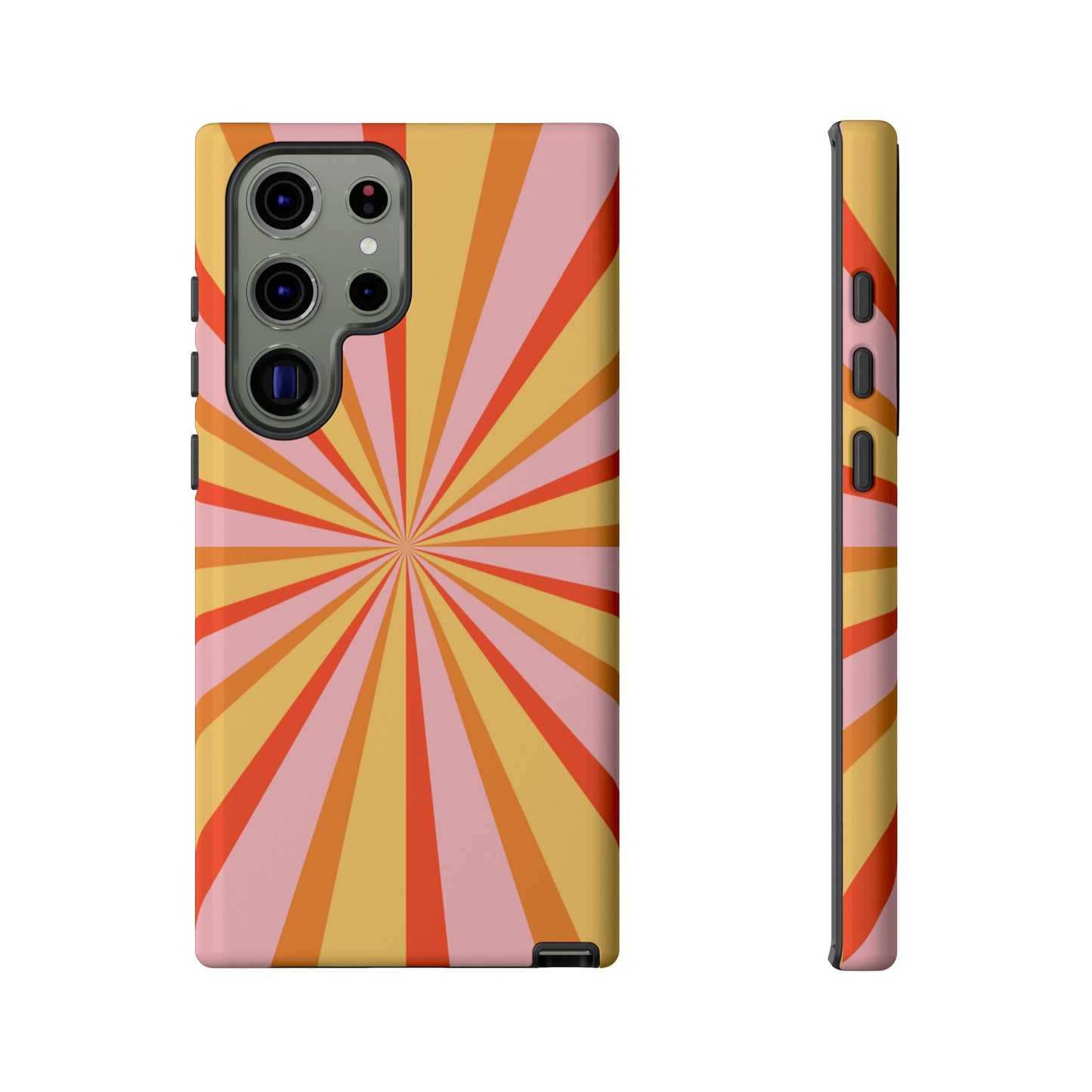 Bold Retro Sunburst Samsung Galaxy Case – Vibrant 70s-Inspired Rays in Orange, Pink, and Yellow