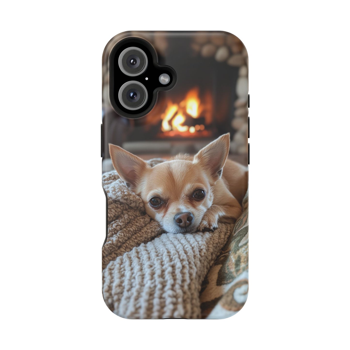 Relaxing Chihuahua by Fireplace MagSafe iPhone Case – Functional and Cozy Design