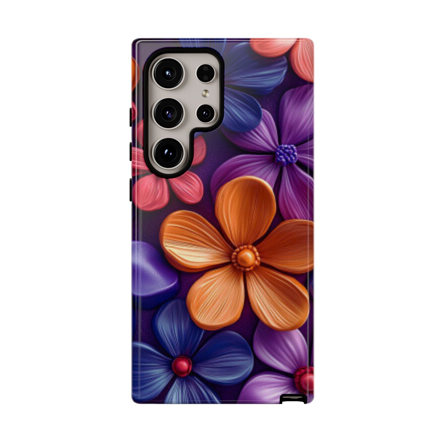 Bold Floral 3D Samsung Galaxy Case – Vivid Purple and Orange Flower Design, Shock - Resistant - BOGO Cases