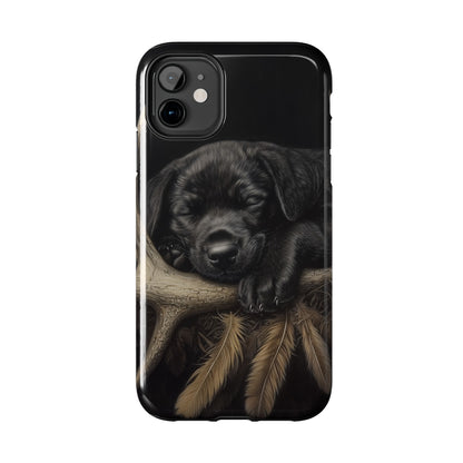 Adorable Black Labrador Puppy on Feathers iPhone Case