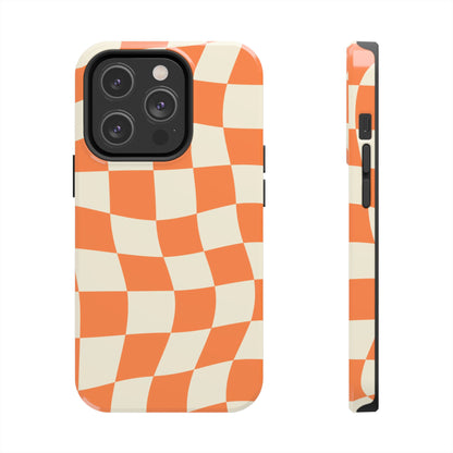 Wavy Retro Checkerboard iPhone Case – Shockproof, Matte Finish, Dual-Layer Protection