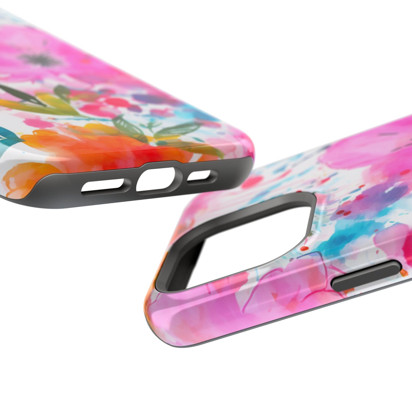 Color Splash Pink & Orange Watercolor Floral - MagSafe iPhone Case