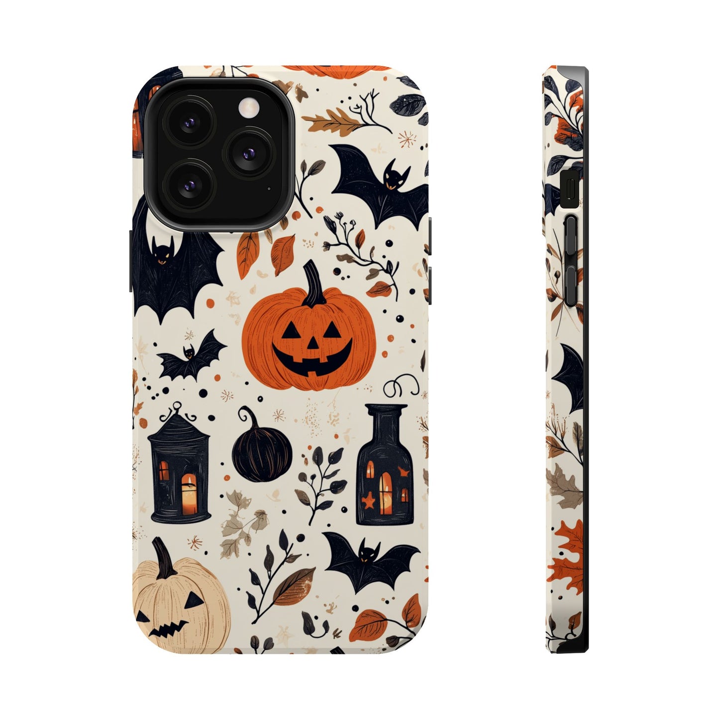 Charming Halloween MagSafe iPhone Case – Pumpkin, Bats, and Spooky Lantern Design