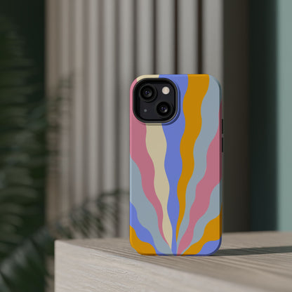 Pastel Radiance MagSafe iPhone Case – 70s-Inspired Dual-Layer Design with Wavy Sunburst Pattern