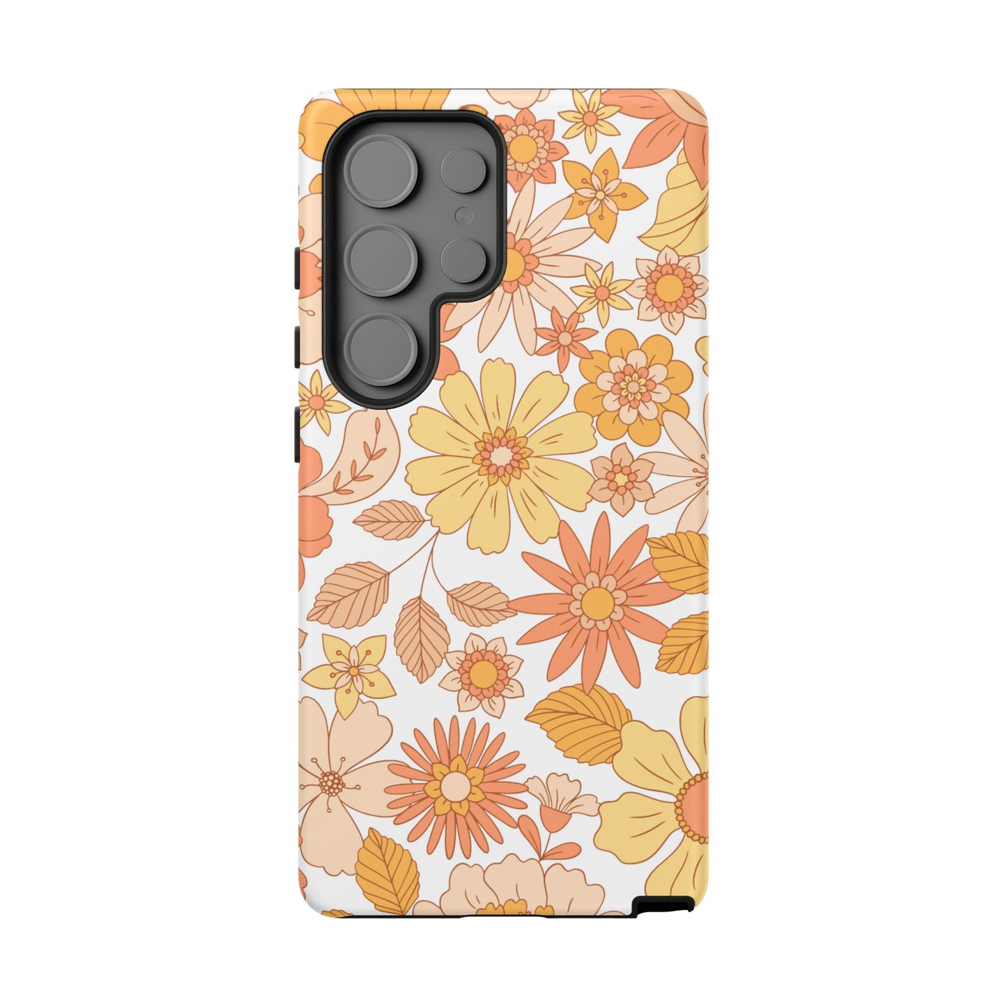 Vintage Floral Bloom Samsung Galaxy Case – Warm Orange & Yellow Retro Flower Design with Matte Finish