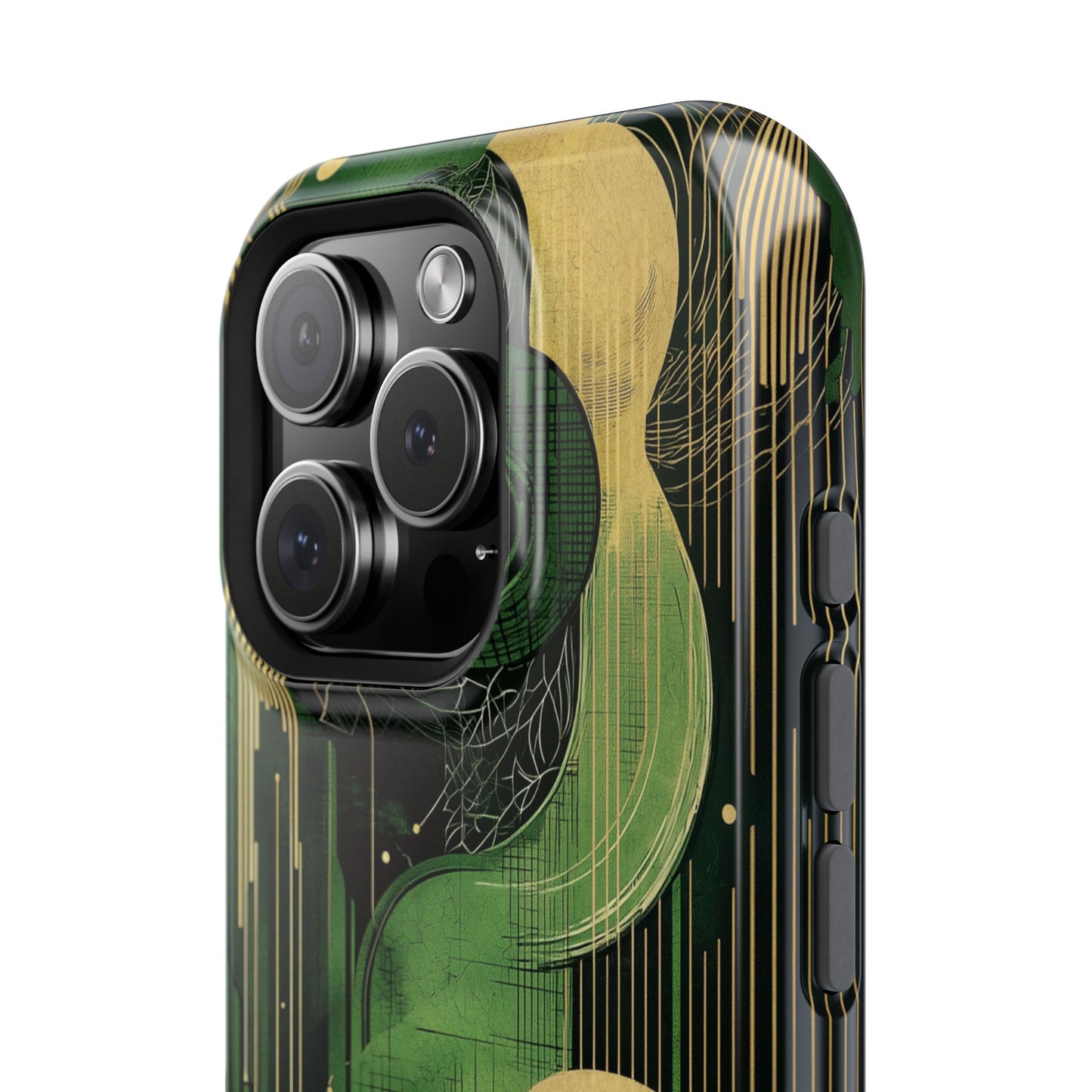 Abstract Green & Gold MagSafe iPhone Case - Geometric Art Deco Protective Cover