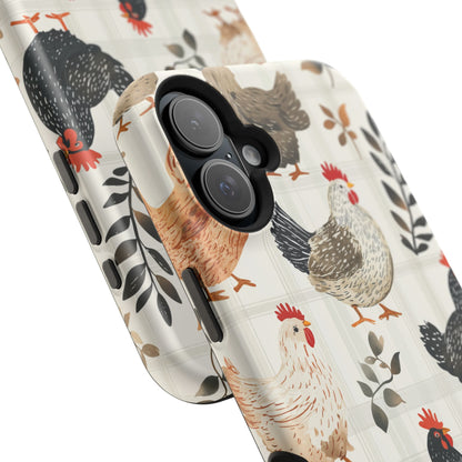 MagSafe iPhone Case: Vintage Chicken & Leaves – Farmhouse Style Case