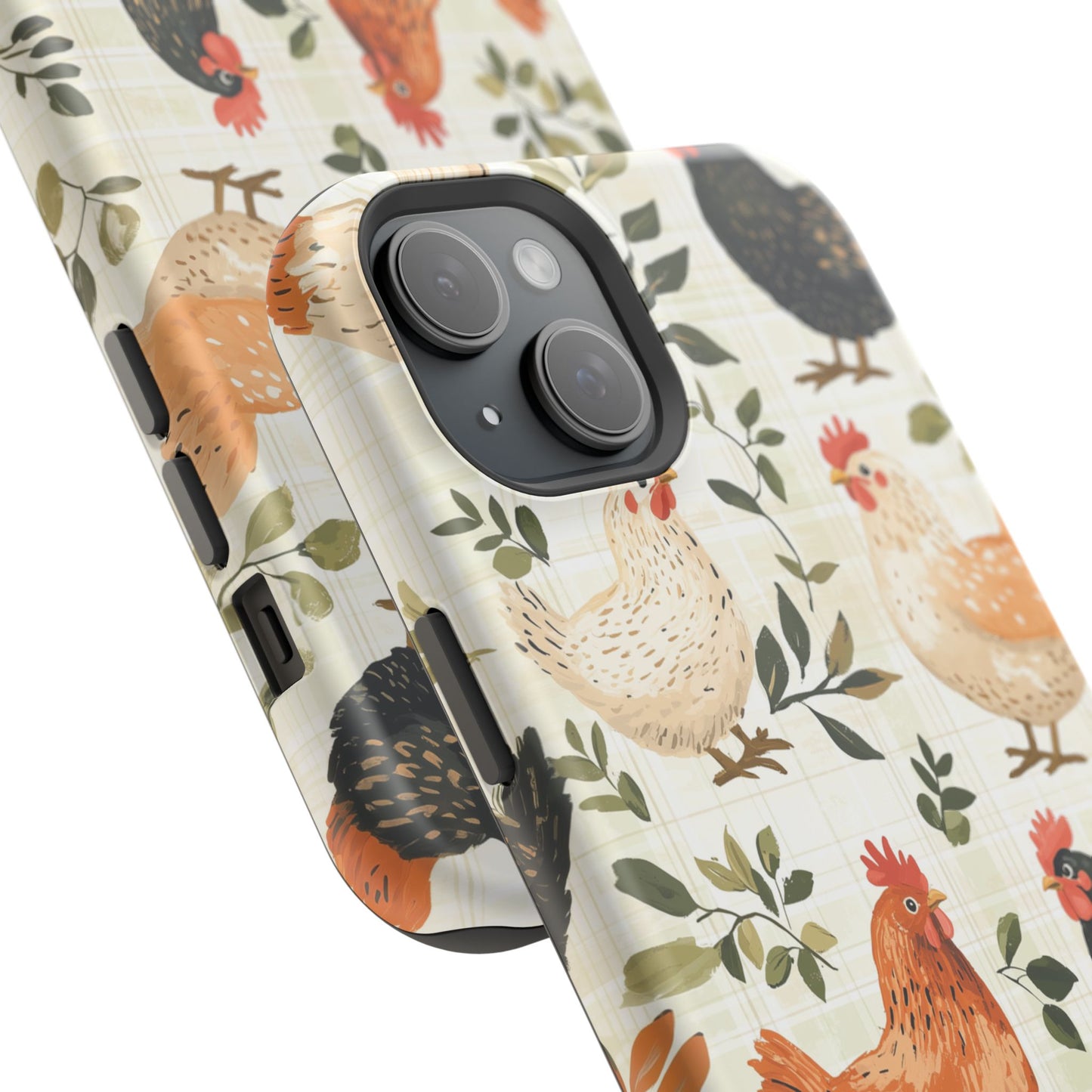 MagSafe iPhone Case: Vintage Chicken Farmhouse Case – Rustic Leaves Design