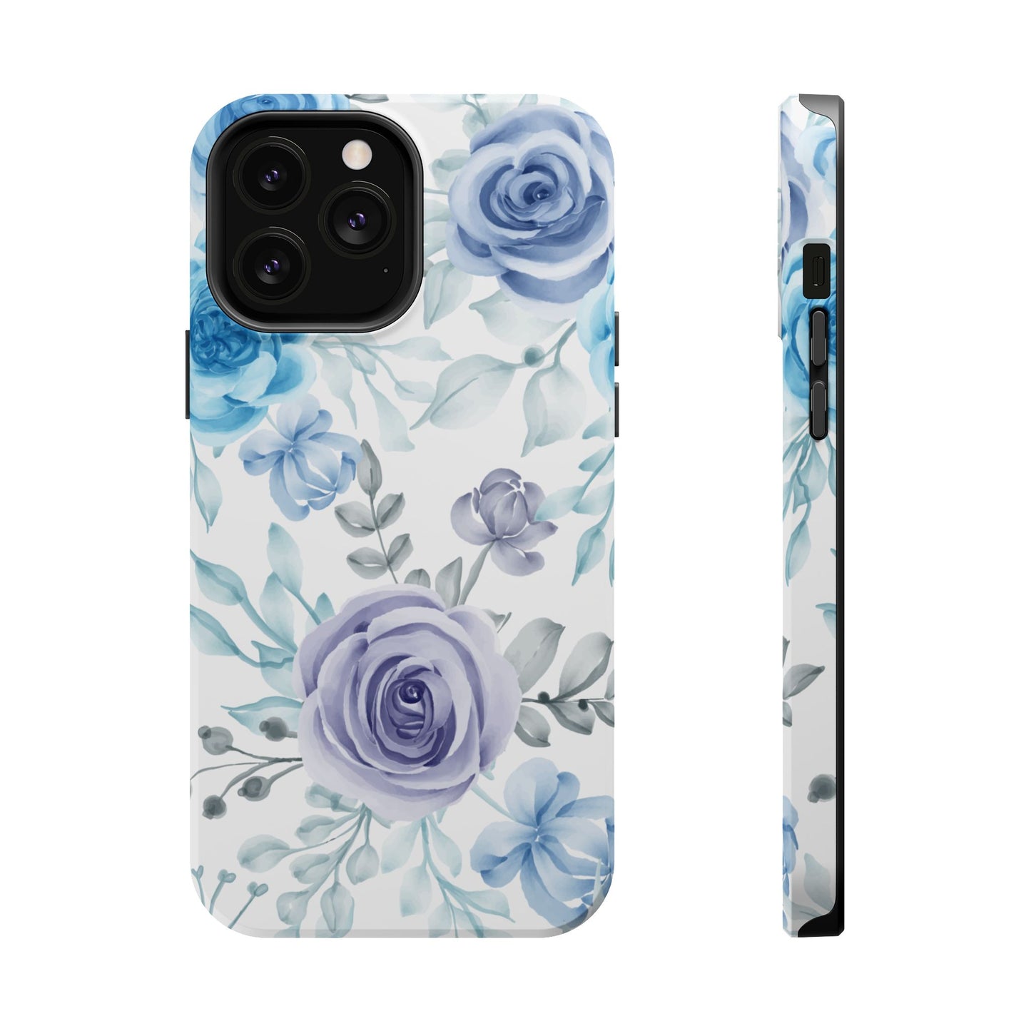 Elegant Blue & Violet Roses MagSafe Case – Artistic Floral Protection with Magnetic Charging Compatibility