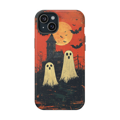 Haunted House & Ghosts MagSafe iPhone Case – Spooky Halloween Full Moon Design