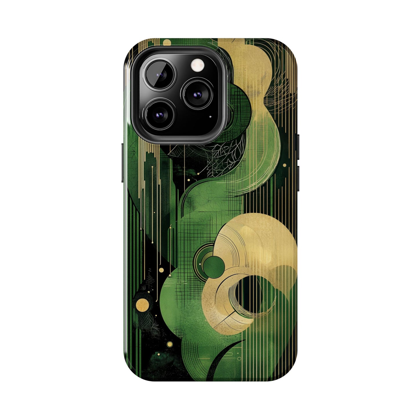 Abstract Green & Gold iPhone Case - Geometric Art Deco Protective Cover