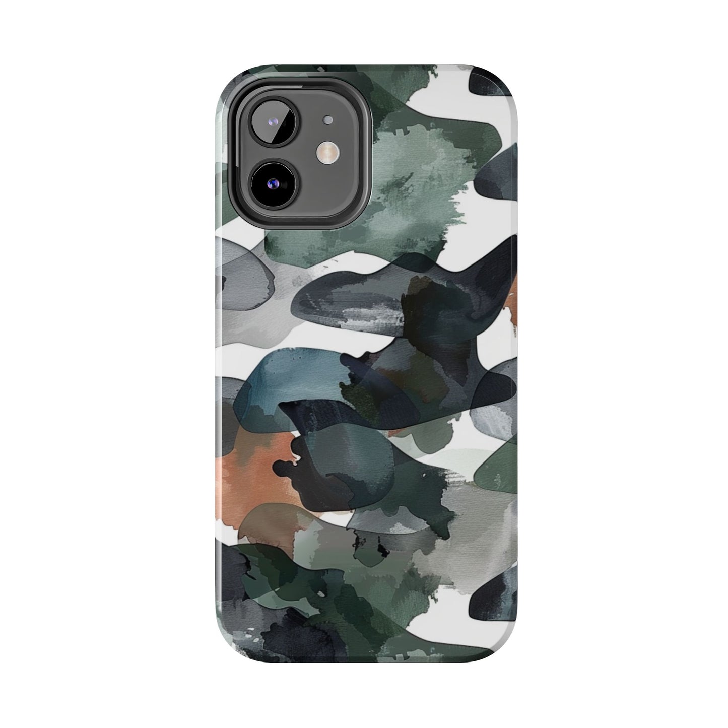 Moody Abstract Watercolor iPhone Case – Earthy Green and Charcoal Design