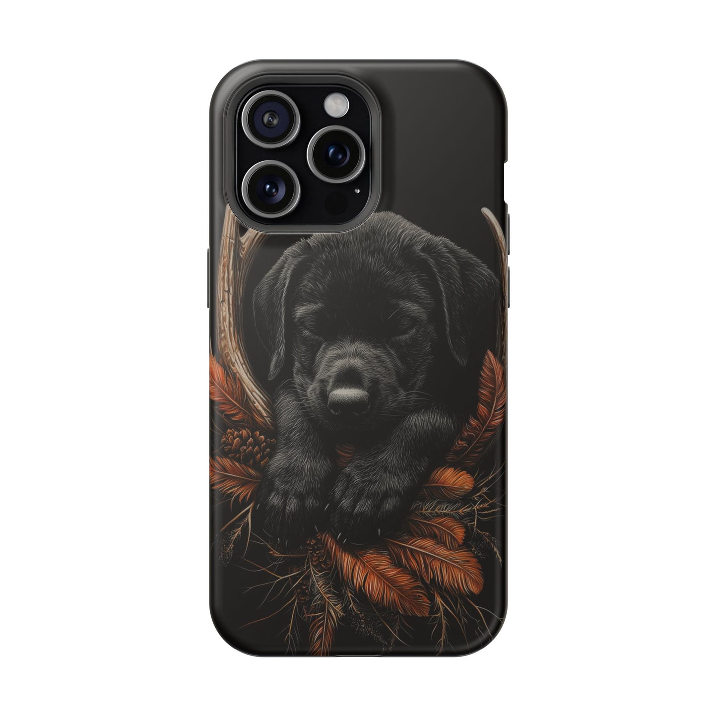 Charming Black Labrador Puppy on Feathers MagSafe iPhone Case