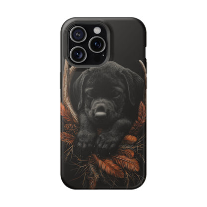 Charming Black Labrador Puppy on Feathers MagSafe iPhone Case