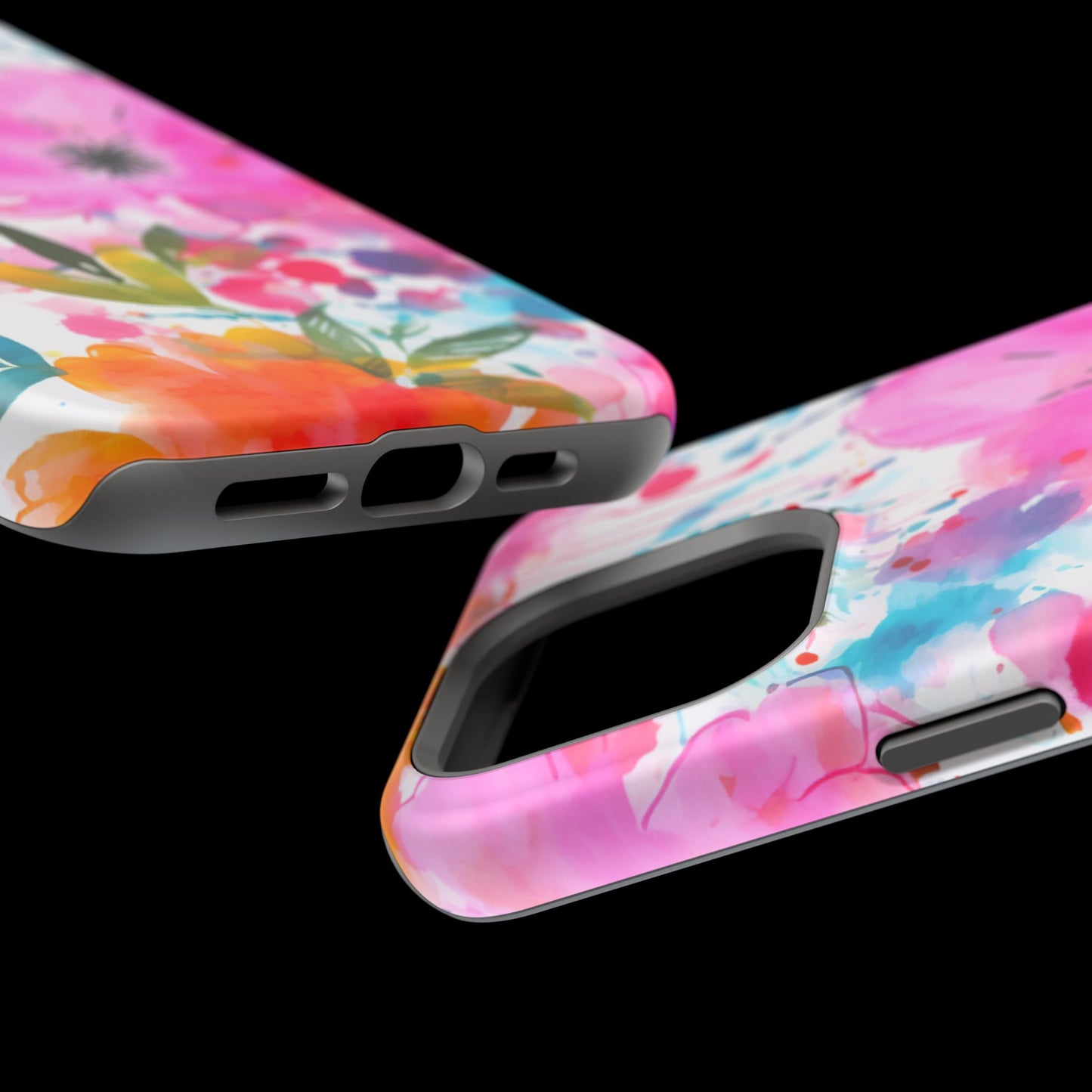 Color Splash Pink & Orange Watercolor Floral - MagSafe iPhone Case