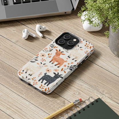 iPhone Case: Smiley Goats & Dried Flowers – Vintage Charm