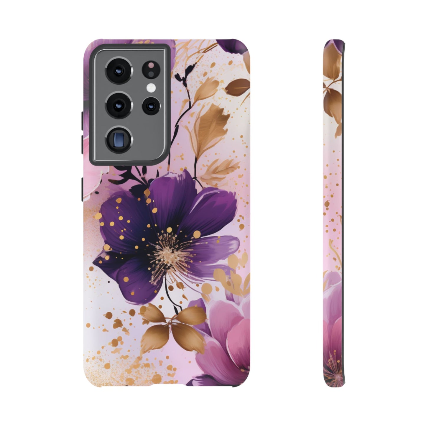 Elegant Purple & Gold Floral Samsung Galaxy Case - Luxe Flower Design