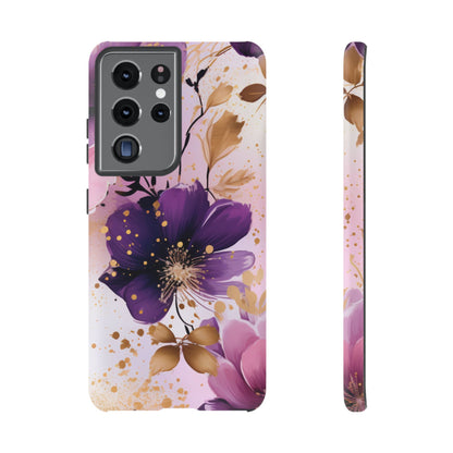 Elegant Purple & Gold Floral Samsung Galaxy Case - Luxe Flower Design