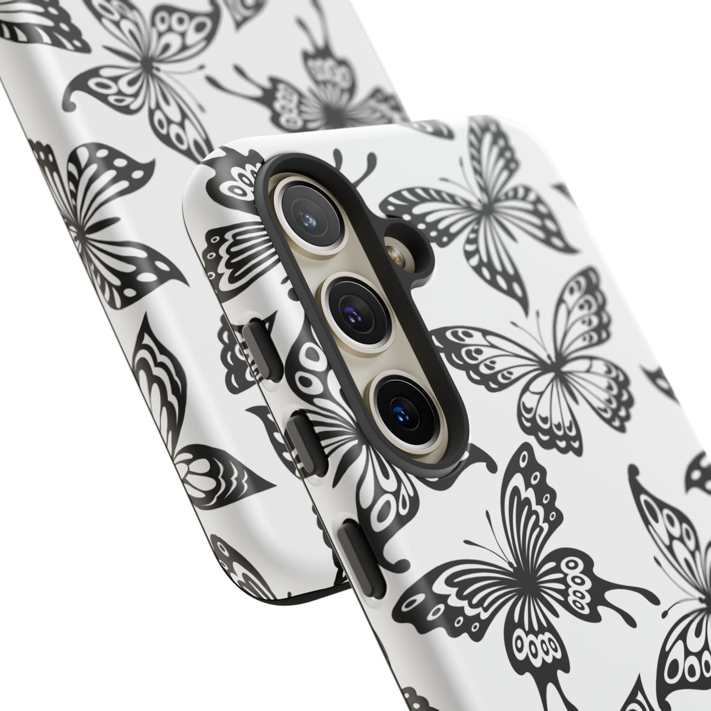 Monochrome Butterfly Pattern Samsung Galaxy  Case – Dual-Layer Protection with Matte Finish