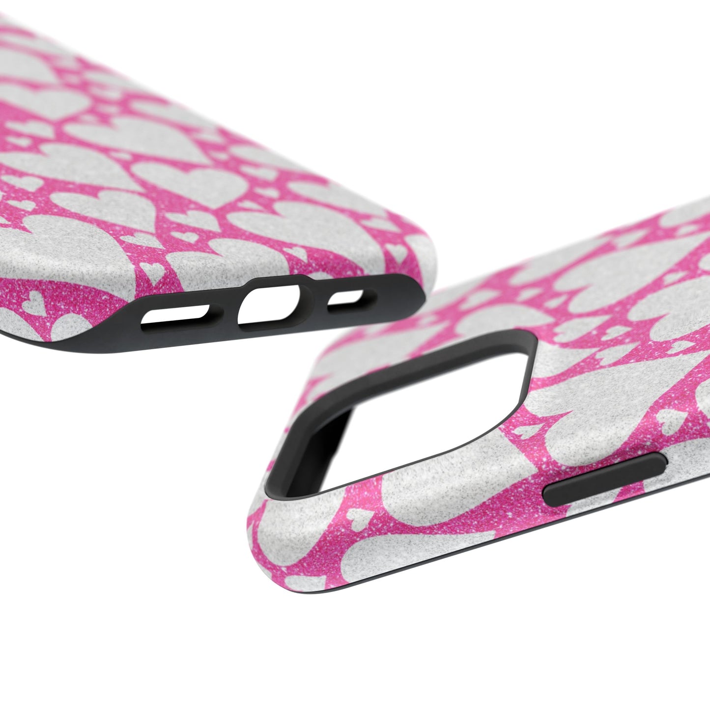 Pink and Silver Glitter Heart Pattern MagSafe Case