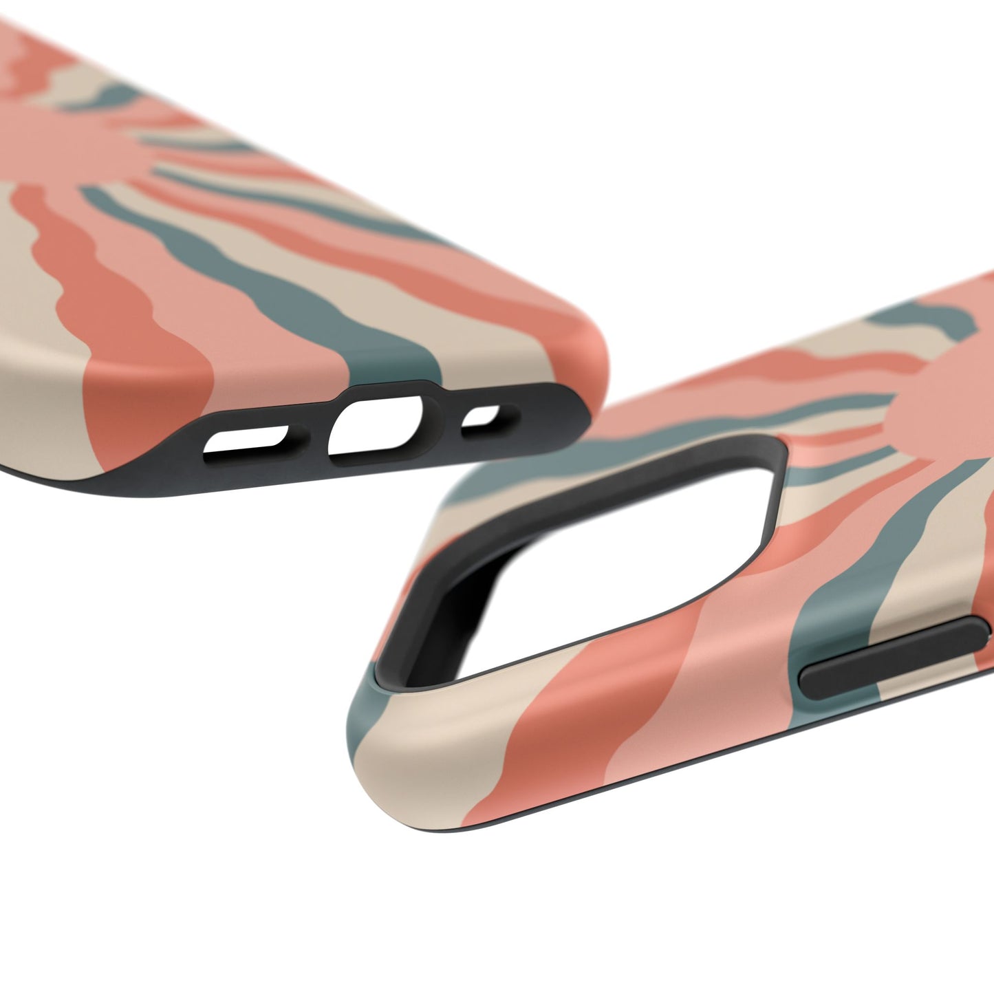 Retro Sunburst MagSafe iPhone Case – Bold 70s-Inspired Waves in Coral, Teal, and Cream