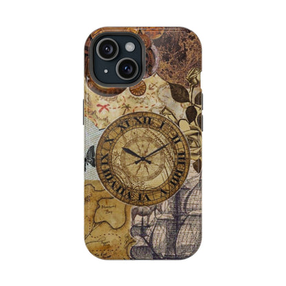 Steampunk Vintage Adventure MagSafe iPhone Case – Dual-Layer Protection with Antique Map and Clock Design