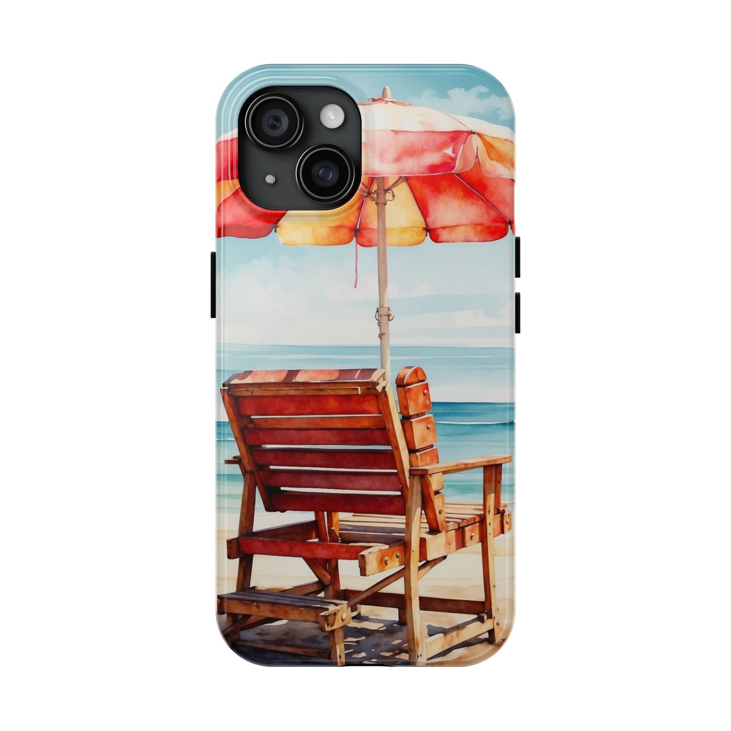 Beachfront Sunset Lounge iPhone Case – Vibrant Watercolor Design