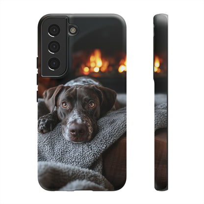 Cozy German Shorthaired Pointer Samsung Galaxy Case – Rustic Fireplace Protective Cover