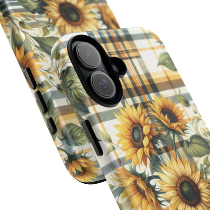 Cute Sunflower Phone Case - Sunny Blossom Plaid - Checkered Sunflowers Phone Case for iPhone & Samsung. Be Happy With These Bright Colors!