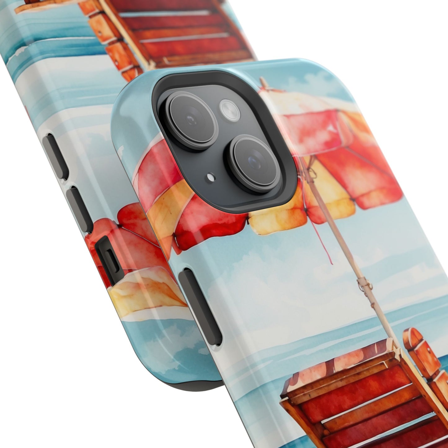 Beachfront Sunset Lounge MagSafe iPhone Case – Vibrant Watercolor Design