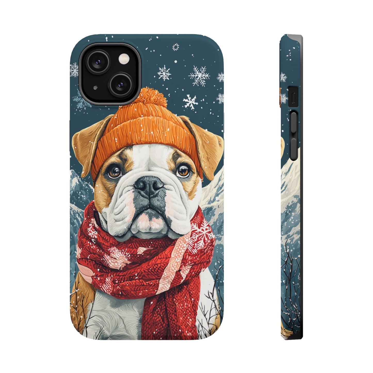 Cozy French Bulldog MagSafe iPhone Case – Rustic Fireplace Protective Cover