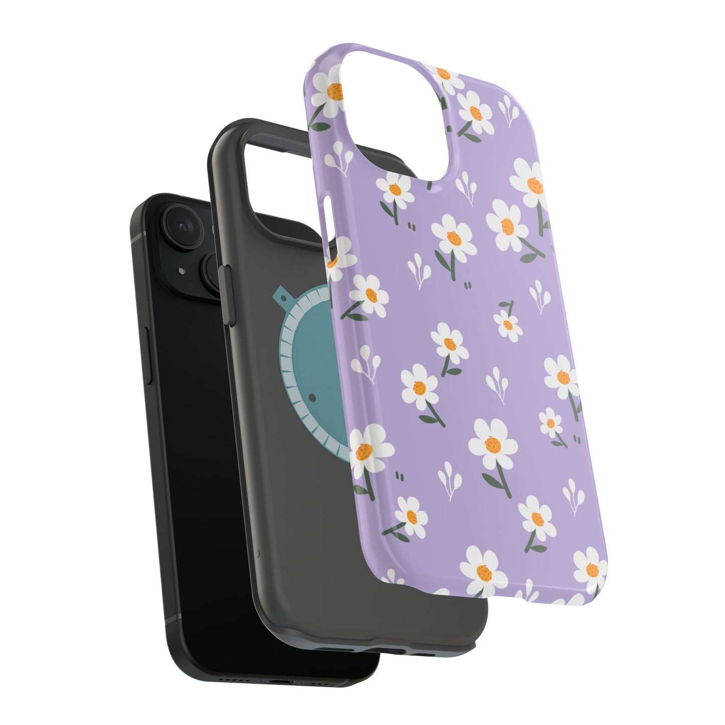 Purple Daisy Garden MagSafe  iPhone Case – Soft Lavender Background, Shockproof Protection with Slim Fit