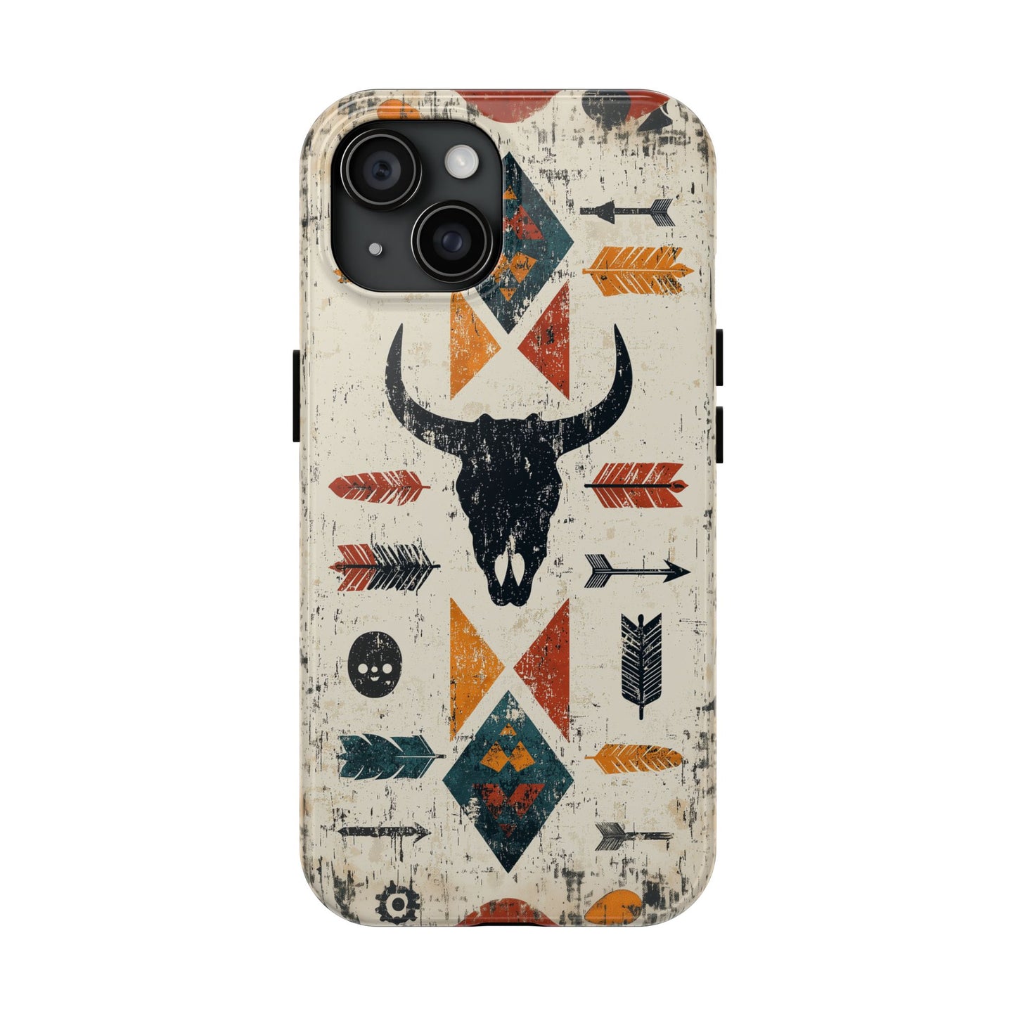 Tribal Bull Skull & Arrows Tough iPhone Case – Rustic Western Design, Dual - Layer Protection - BOGO Cases