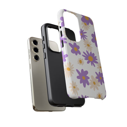 Retro Daisy Flower Samsung Galaxy Case – Pastel Purple & Cream Floral Design with Matte Finish