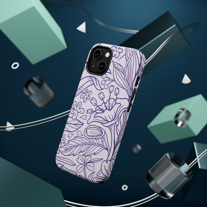 Lavender Floral Line Art Tough MagSafe iPhone Case – Minimalist Botanical Design with Dual-Layer Protection