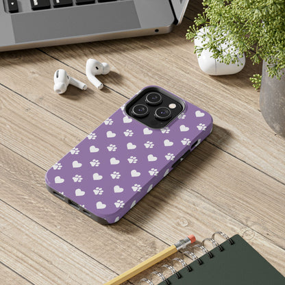 Lavender Paw Prints & Hearts Design - Adorable Pet Lover iPhone Case