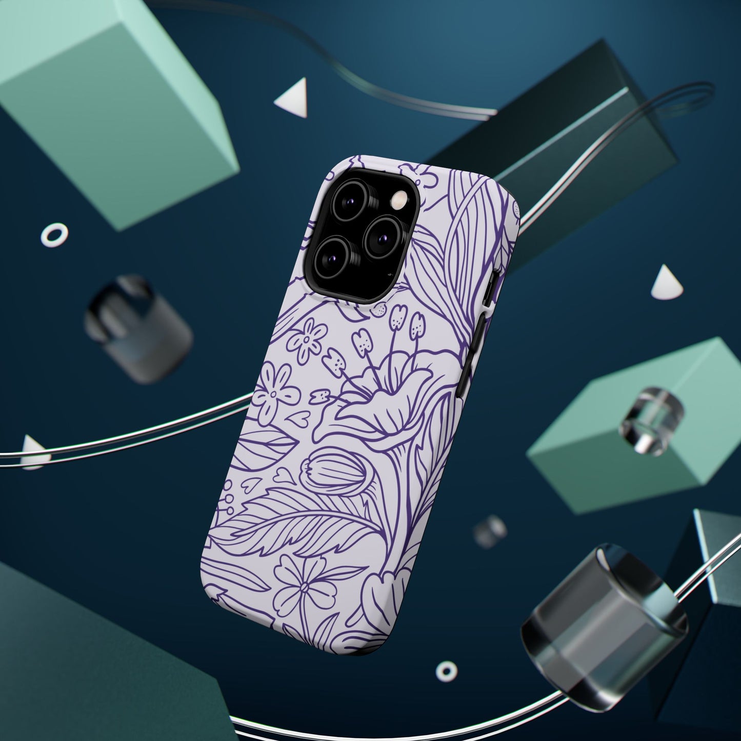 Lavender Floral Line Art Tough MagSafe iPhone Case – Minimalist Botanical Design with Dual-Layer Protection