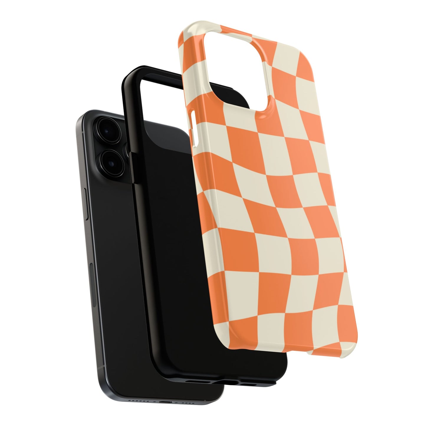 Wavy Retro Checkerboard iPhone Case – Shockproof, Matte Finish, Dual-Layer Protection