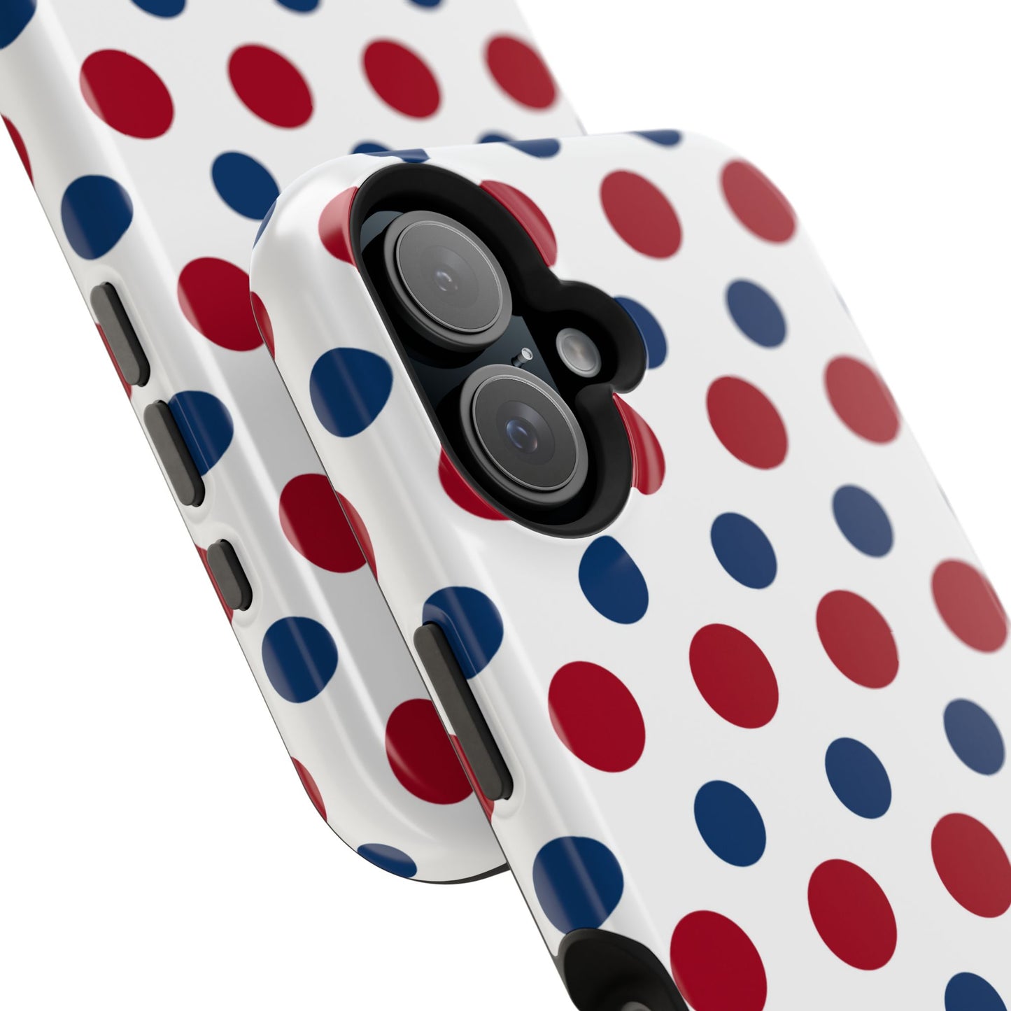 Patriotic Navy, White, and Red Polka Dot MagSafe iPhone Case