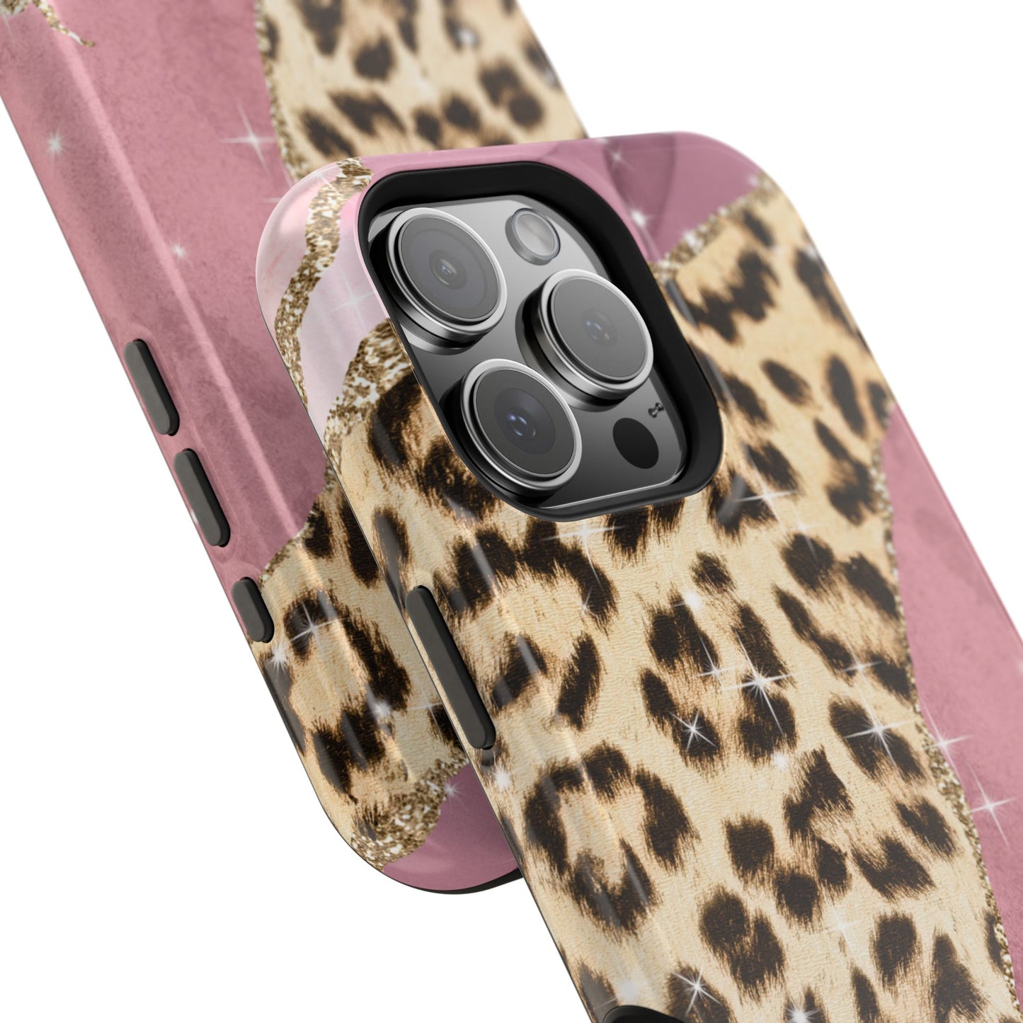 Pink Glam Leopard - MagSafe iPhone Series Case with Glitter Accents