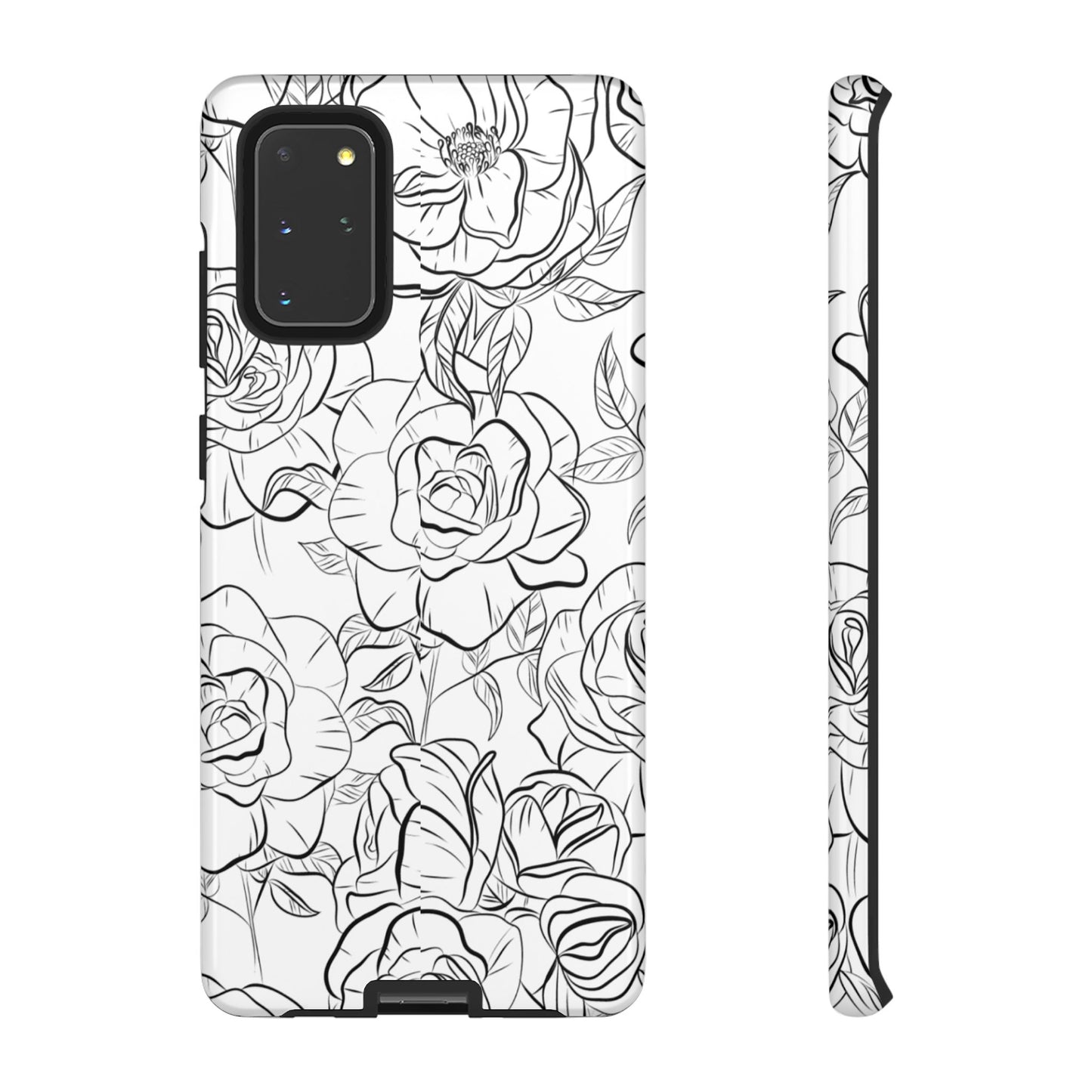 Monochrome Rose Garden Tough Samsung Galaxy Case – Elegant Floral Line Art with Dual-Layer Protection