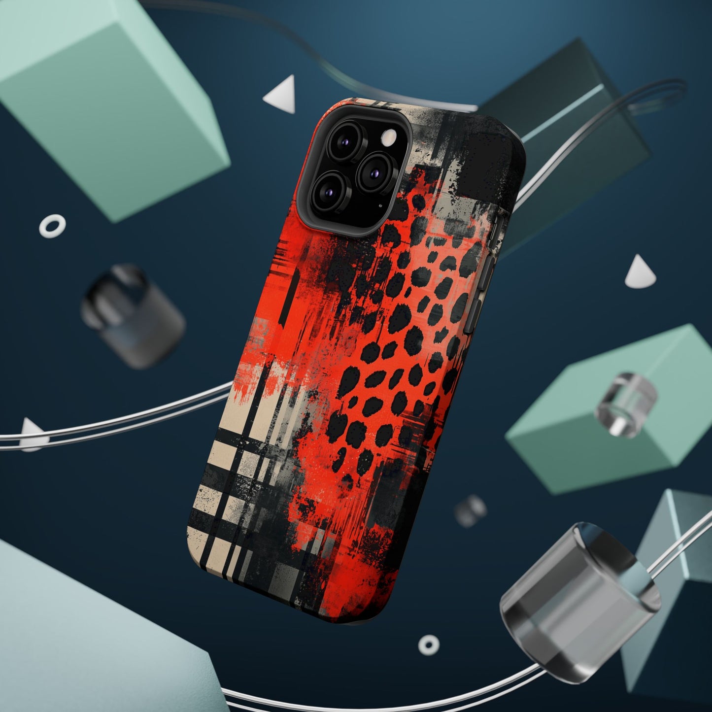 MagSafe iPhone Case: Cheetah Plaid – Red & Black Pattern