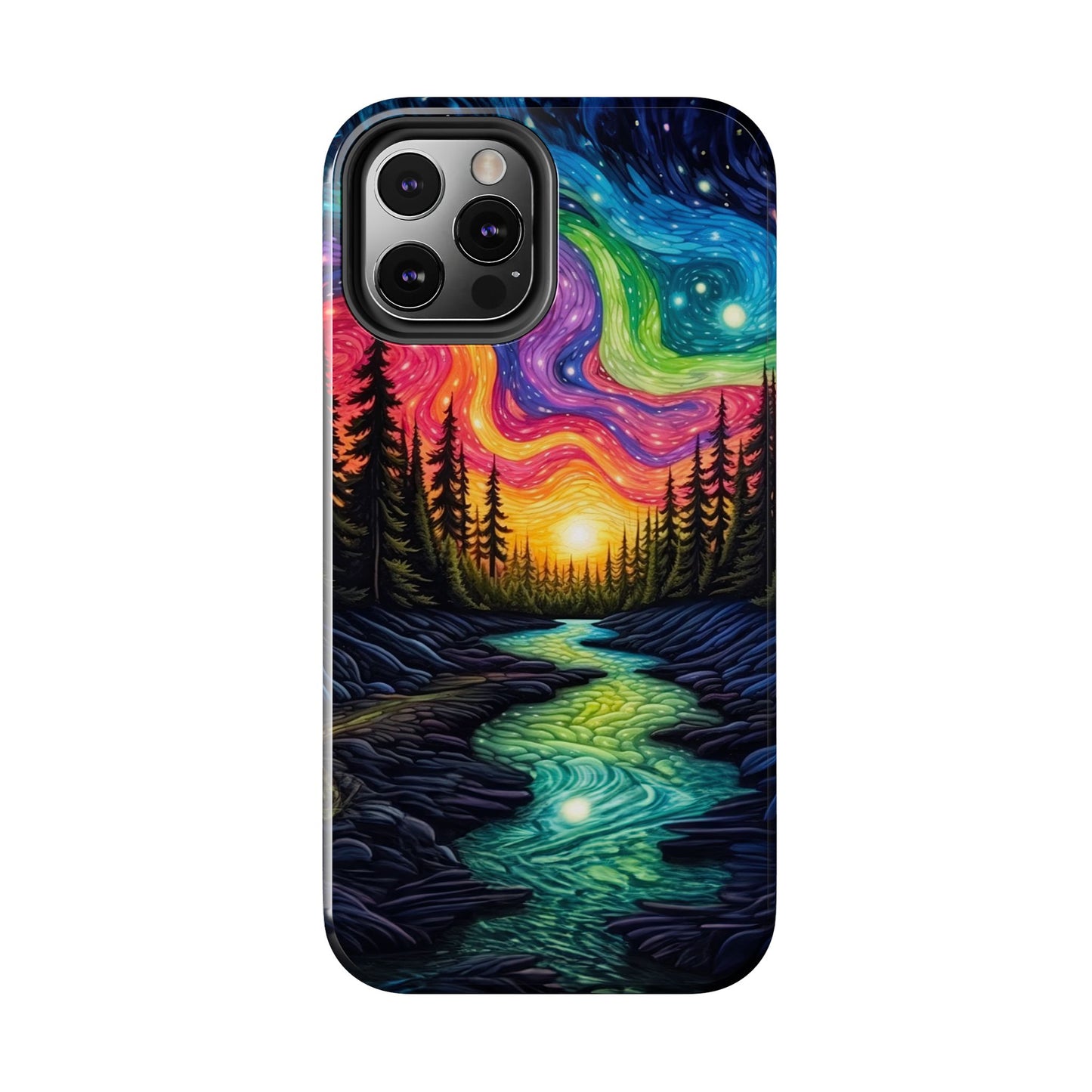 Celestial Nightscape iPhone Case – Vibrant River and Starry Sky Design