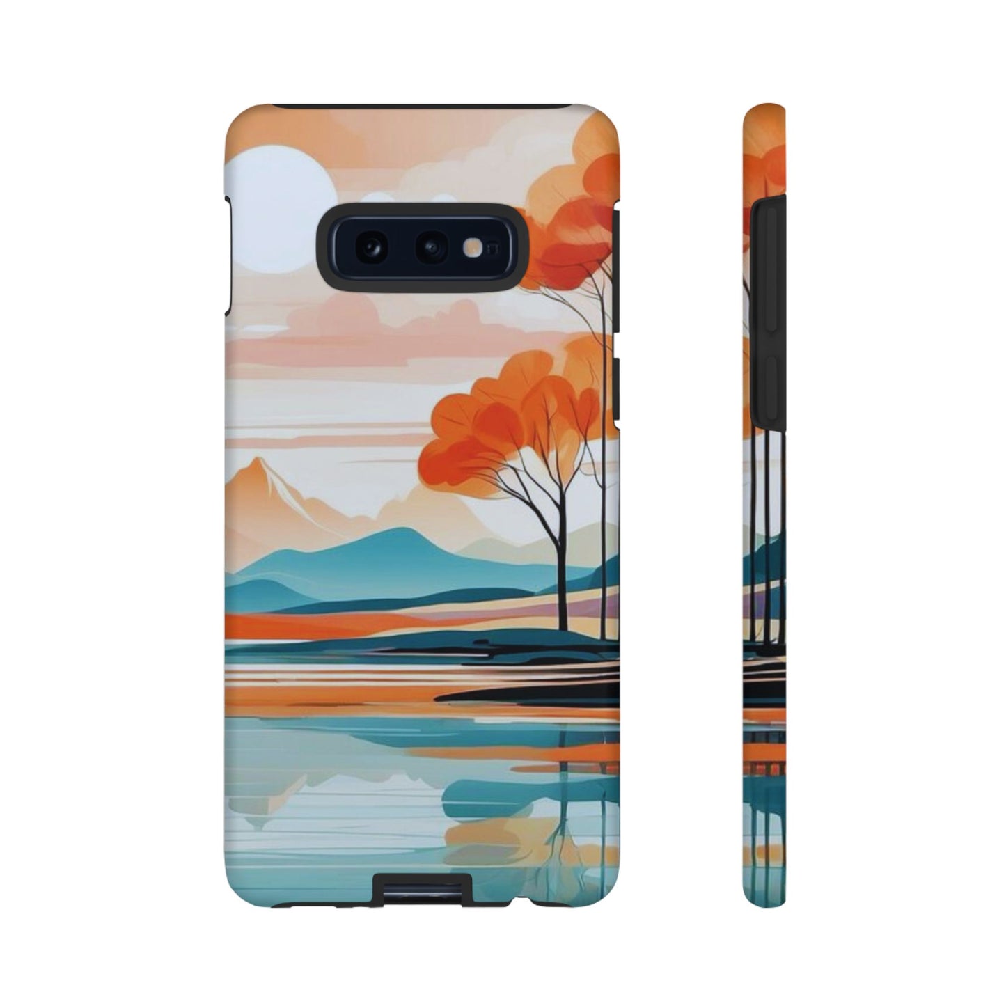 Serene Sunset Lake Samsung Galaxy Case – Minimalist Landscape Art, Dual - Layer Protection - BOGO Cases