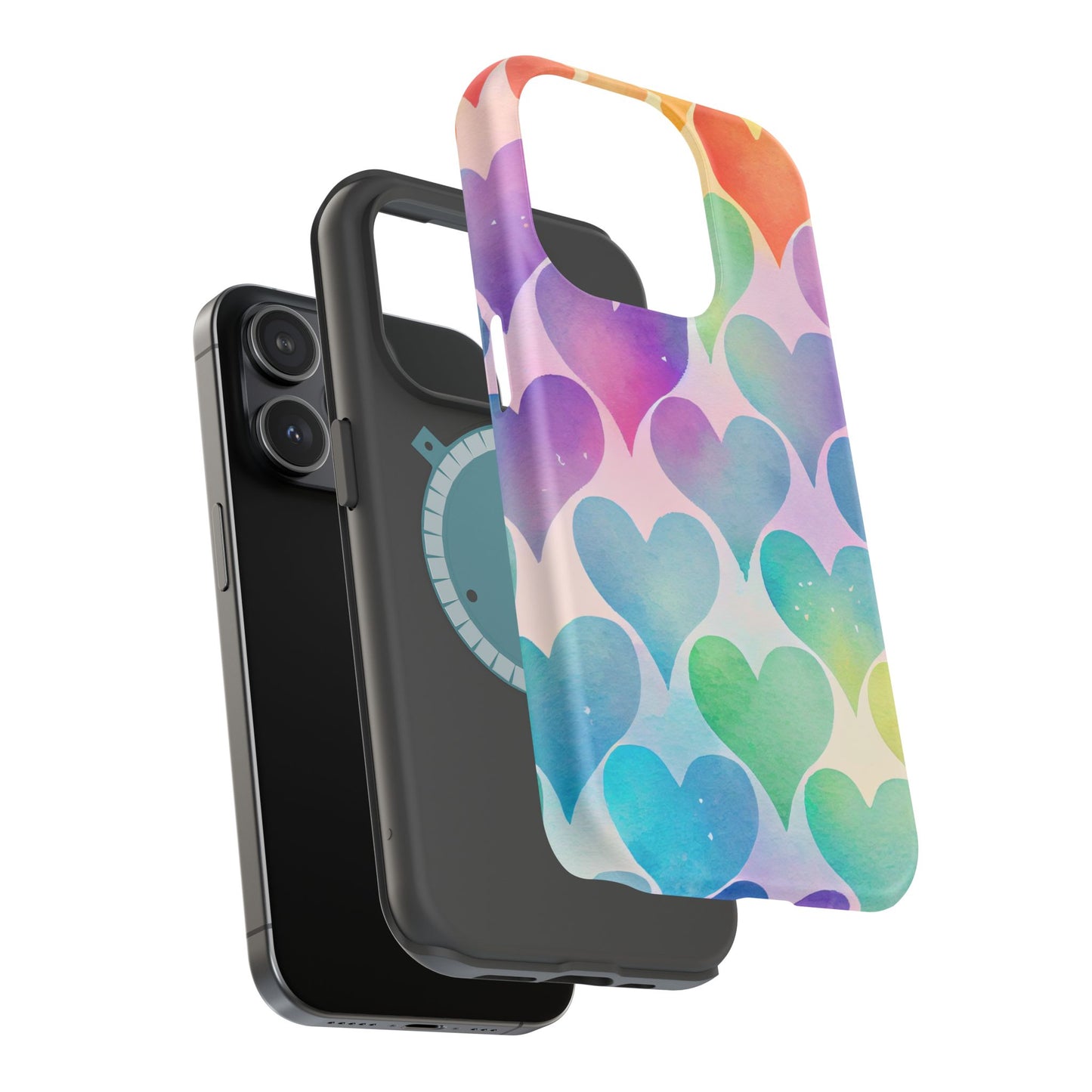 Rainbow Hearts Watercolor iPhone Case – Slim Design, Glossy Finish