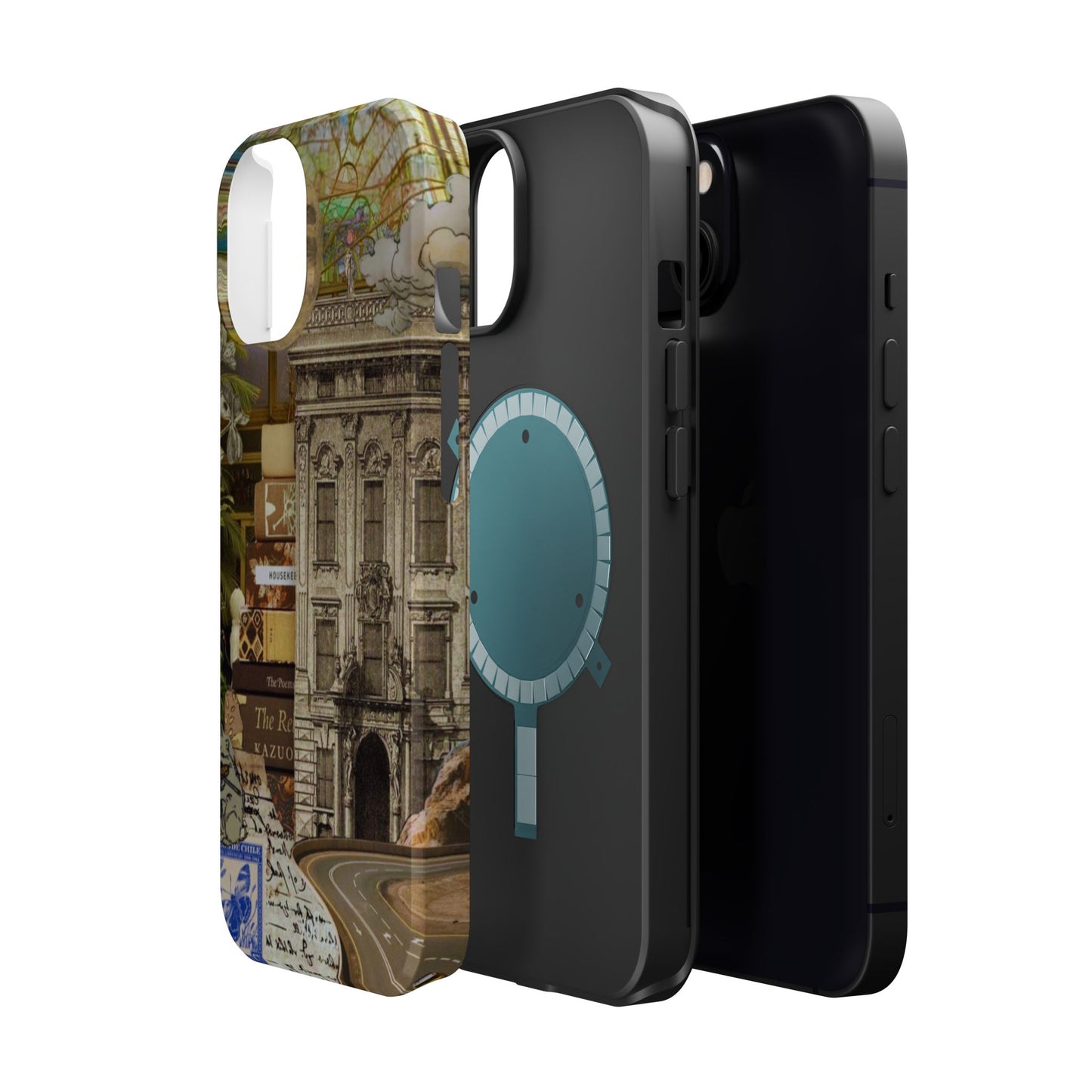 Whimsical Road Trip Collage MagSafe iPhone Case – Dual-Layer Protection with Vintage Art and Adventure Design