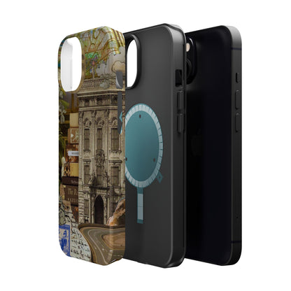 Whimsical Road Trip Collage MagSafe iPhone Case – Dual-Layer Protection with Vintage Art and Adventure Design